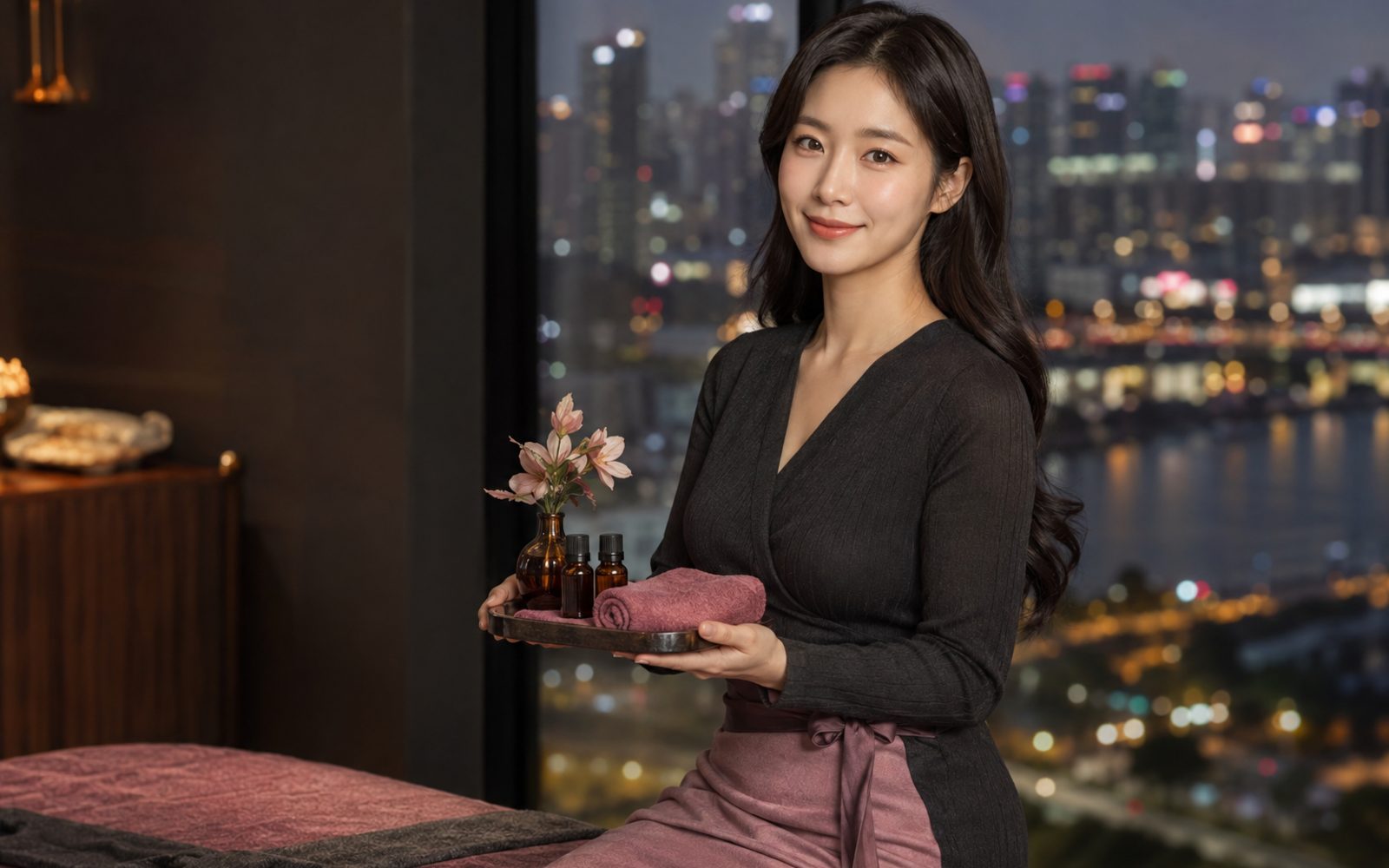 성남 미금 방문 홈케어를 안내하는 젊은 성인 한국 여성 관리사